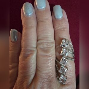 Elegant Silver Bypass Statement Women's Ring- Size 9